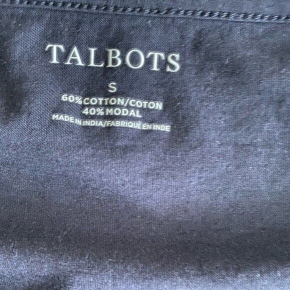 Talbots Embroidered 3/4 Sleeve Top Keyhole Tie Navy Cotton Blend size S - Picture 10 of 11